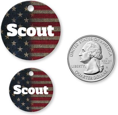 Show full view: Buckle-Down Vintage US Flag Personalized Aluminum Circle Shaped Dog ID Tag, Large slide 4 of 5