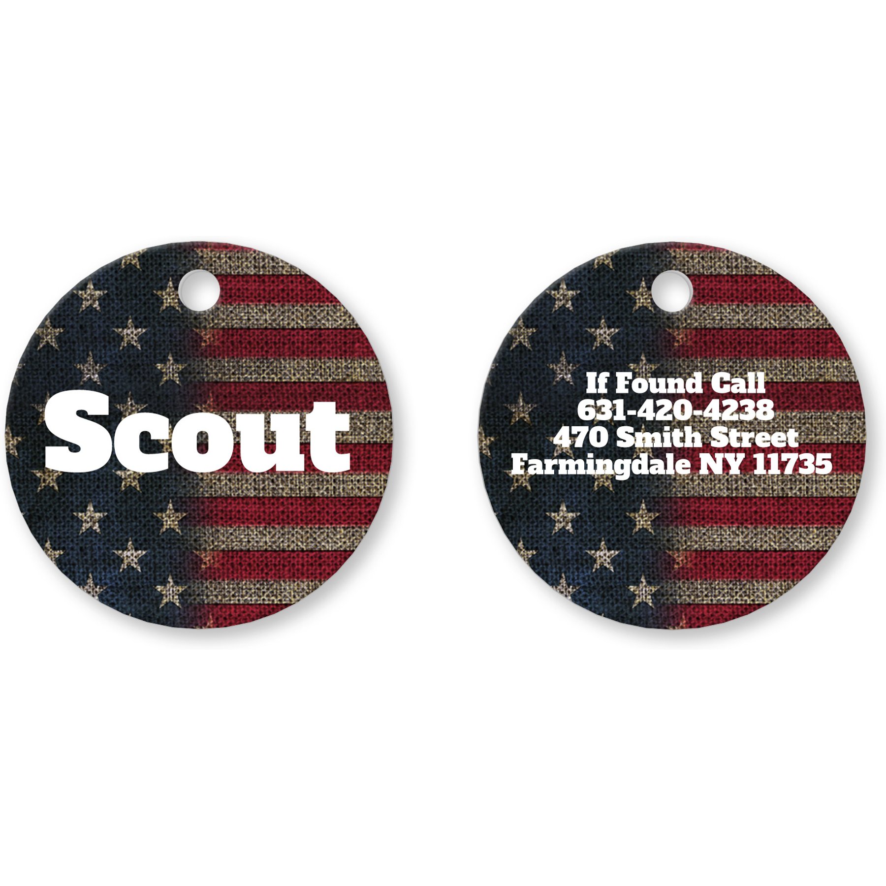 Buckle-Down Vintage US Flag Personalized Aluminum Circle Shaped Dog ID Tag, Small