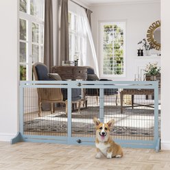 jansno Extra Wide Adjustable Freestanding Wooden Dog & Cat Gate, Blue/Grey