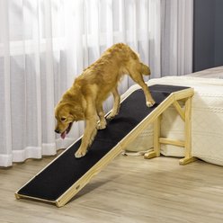 jansno Non-Slip Carpet & Top Platform Wooden Dog Ramp, Natural