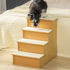 jansno Cushioned Removable Covering Wooden Dog & Cat Stairs, Natural