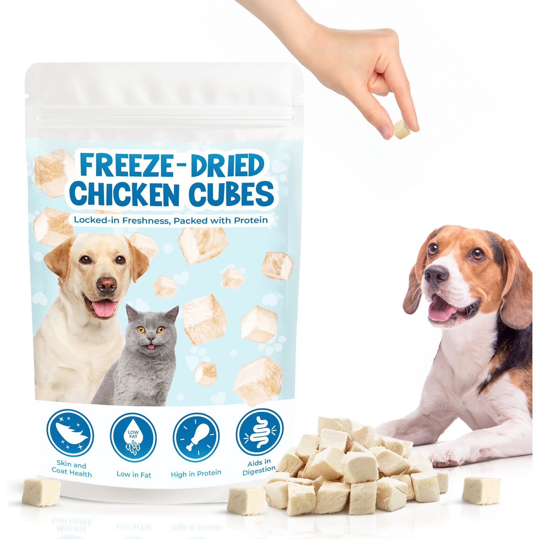 Vila Freeze-Dried Chicken Cubes High-Protein Dog & Cat Treats, 3.2-oz bag