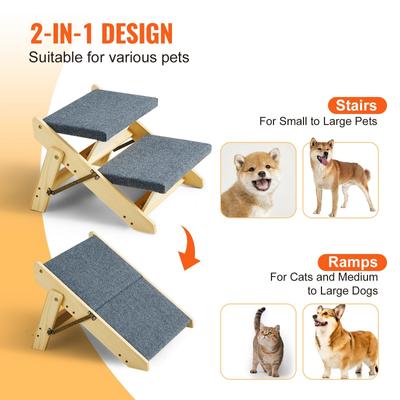 Show full view: jansno Natural 2-in-1 Foldable Wooden Dog Stairs & Ramp, Natural, 2 steps slide 6 of 6