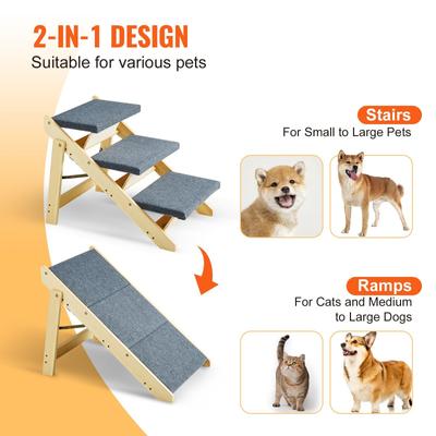 Show full view: jansno Natural 2-in-1 Foldable Wooden Dog Stairs & Ramp, Natural, 3 steps slide 4 of 6