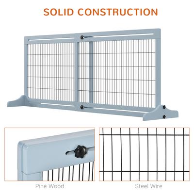 Show full view: jansno Extra Wide Adjustable Freestanding Wooden Dog & Cat Gate, Blue/Grey slide 6 of 6