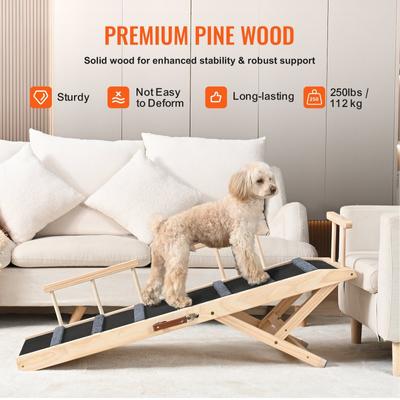 Show full view: jansno 6-Level Adjustable Folding Wooden Pet Ramp, Natural slide 1 of 6