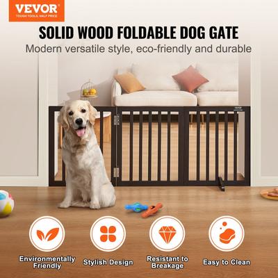 Show full view: jansno 3 Panels Foldable Wide & Narrow Passageways, Expandable Wooden Dog Gate, Brown slide 5 of 7
