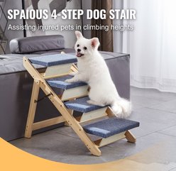 jansno 2-in-1 Foldable Wooden Dog Stairs & Ramp, Natural, 4 steps