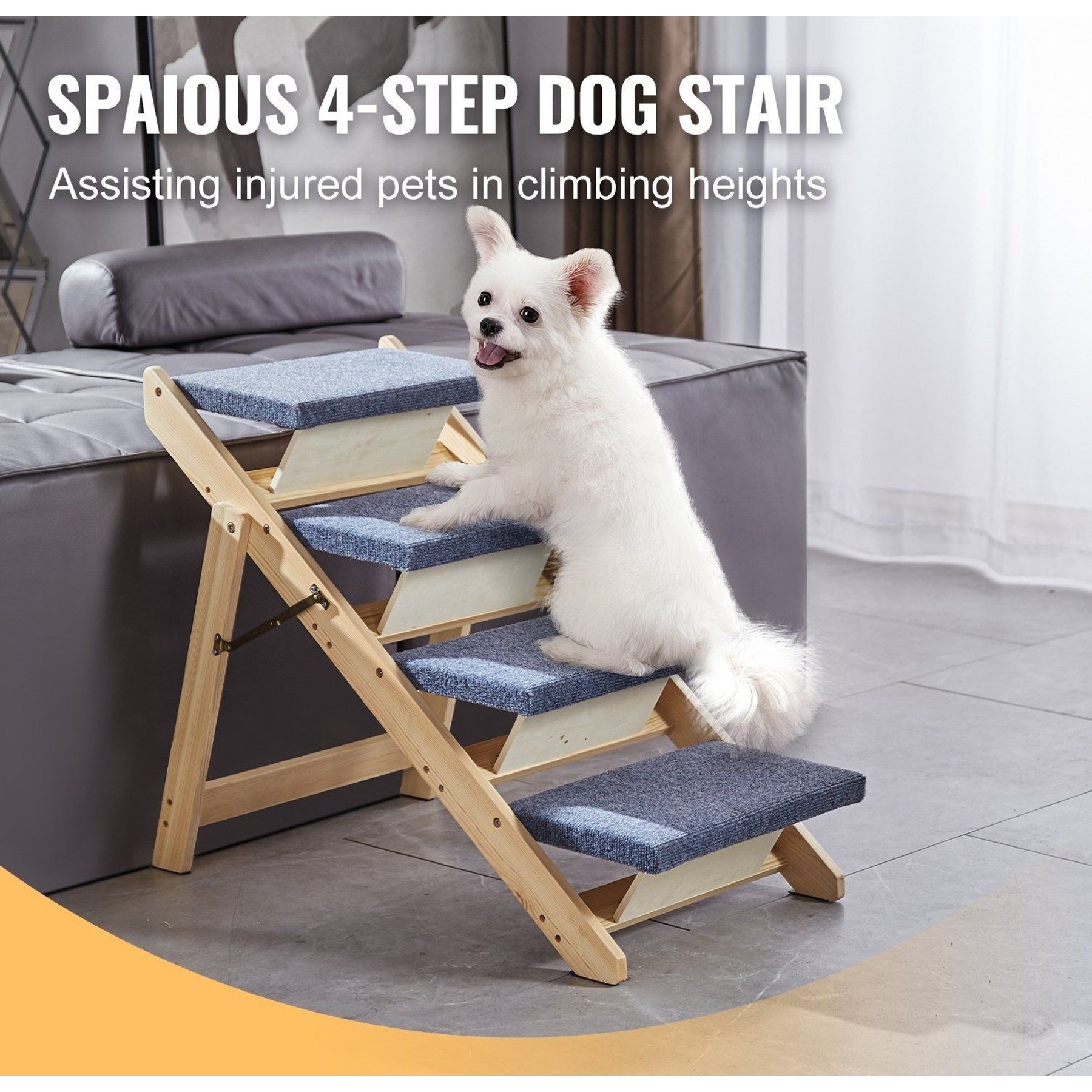 jansno 2-in-1 Foldable Wooden Dog Stairs & Ramp, Natural, 4 steps