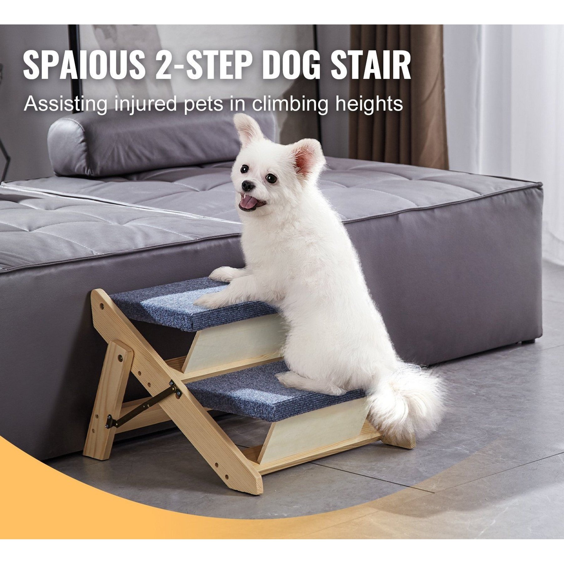 jansno Natural 2-in-1 Foldable Wooden Dog Stairs & Ramp, Natural, 2 steps