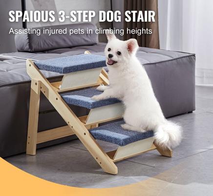 Show full view: jansno Natural 2-in-1 Foldable Wooden Dog Stairs & Ramp, Natural, 3 steps slide 1 of 6