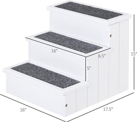 Show full view: jansno Carpeted Non Slip Wooden Dog & Cat Stairs Ramp, White slide 4 of 5