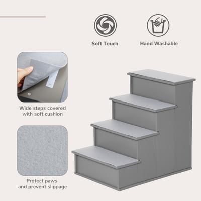 Show full view: jansno Cushioned Removable Covering Wooden Dog & Cat Stairs, Gray slide 4 of 6