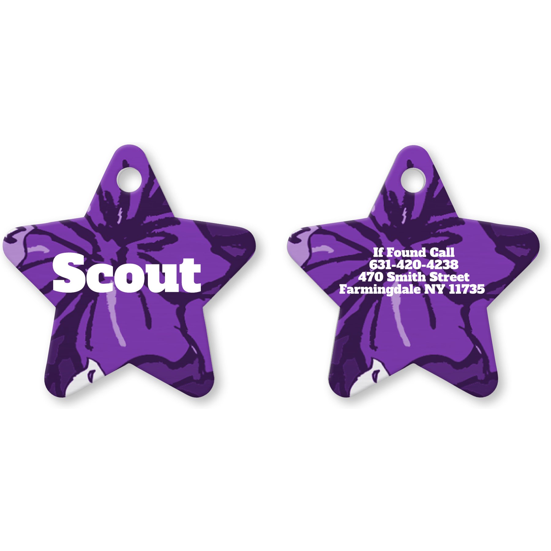 Buckle-Down Hibiscus Collage Personalized Aluminum Star Shaped Dog ID Tag, Small