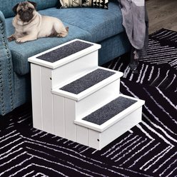 jansno Carpeted Non Slip Wooden Dog & Cat Stairs Ramp, White