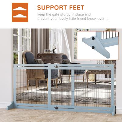 Show full view: jansno Extra Wide Adjustable Freestanding Wooden Dog & Cat Gate, Blue/Grey slide 5 of 6
