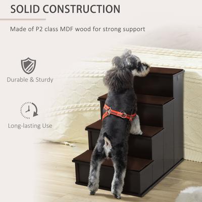 Show full view: jansno Cushioned Removable Covering Wooden Dog & Cat Stairs, Brown slide 4 of 7