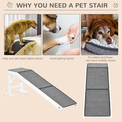 Show full view: jansno Non-Slip Carpet & Top Platform Wooden Pet Bed Ramp, White slide 8 of 8