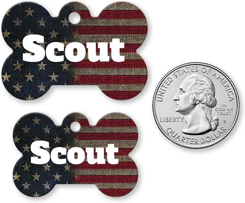 Show full view: Buckle-Down Vintage US Flag Personalized Aluminum Bone Shaped Dog ID Tag, Large slide 4 of 6
