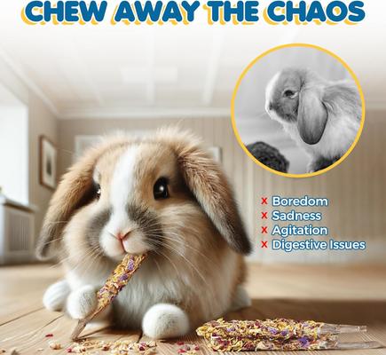 Show full view: SunGrow Enrichment Apple Wood Sticks with Petals Rabbit & Guinea Pig Chew Food, 18 count slide 4 of 8