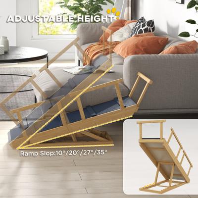 Show full view: jansno Non-Slip Mat Adjustable Foldable Wooden Dog Bed Ramp, Natural slide 6 of 8