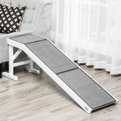 jansno Non-Slip Carpet & Top Platform Wooden Pet Bed Ramp, White
