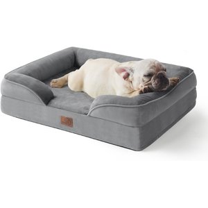 Bedsure Orthopedic Bolster Dog Sofa Bed with Removable Cover, Grey, Medium