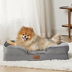 Bedsure Orthopedic Bolster Dog Sofa Bed with Removable Cover, Grey, Small