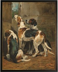 Antique Curiosities Hound Dogs Oil Painting slide 1 of 2