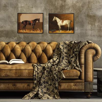 Show full view: Antique Curiosities Brown Horse & Dog Oil Painting slide 2 of 2