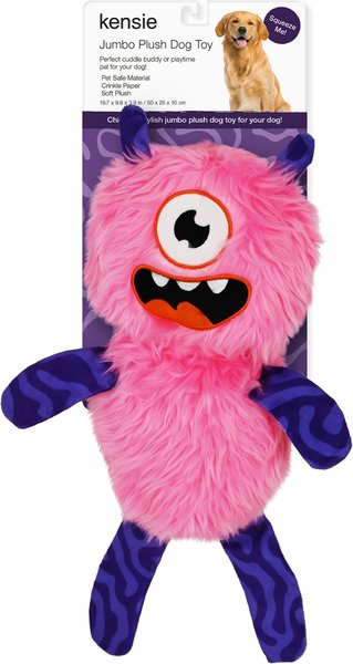 Show full view: Kensie Eye Monster Faux Fur Jumbo Plush Dog Toy with Squeakers & Crinkle Sounds, Pink, 20-in slide 1 of 2