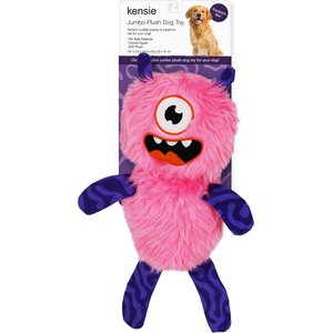 Kensie Eye Monster Faux Fur Jumbo Plush Dog Toy with Squeakers & Crinkle Sounds, Pink, 20-in