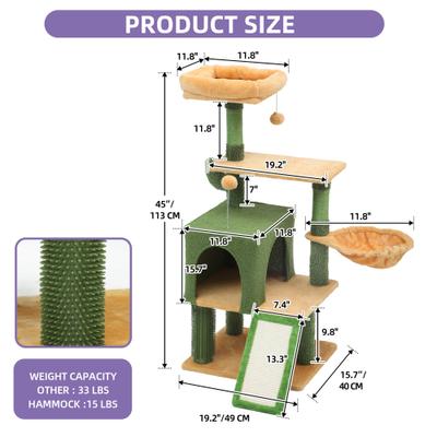 Show full view: Wooflex 45-in Cactus Multi-Level Cat Tree & Condo slide 2 of 7