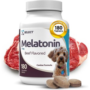 K9 Select Melatonin 1-mg Beef Flavored Chewable Tablets Calming Supplement for Dogs, 500-mL bottle