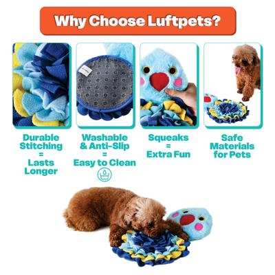Show full view: LuftPets Blue Bird Snuffle Squeaky & Washbale Plush Dog Toy, Blue slide 6 of 12