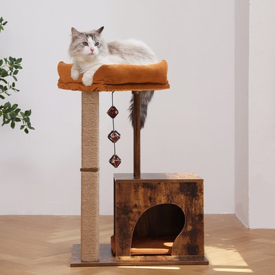 FUKUMARU FUKUMARU 29-in Retro Wooden Anti-Slip Base Modern Indoor Cat Tree with Scratching Posts