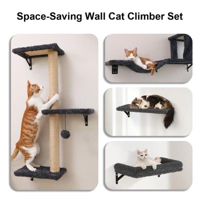Show full view: FUKUMARU 4 in 1 Wooden Climbing Cat Wall Shelves Set, Grey slide 4 of 9