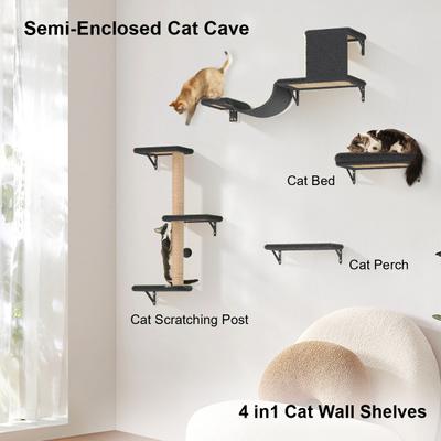Show full view: FUKUMARU 4 in 1 Wooden Climbing Cat Wall Shelves Set, Grey slide 3 of 9