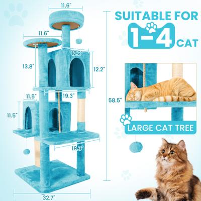 Show full view: TSCOMON Multi-Level 58-in Plush Cat Tree & Condo, Blue slide 2 of 9