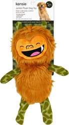 Kensie Big Foot Faux Fur Jumbo Plush Dog Toy with Squeakers & Crinkle Sounds, Orange, 20-in