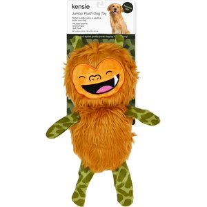 Kensie Big Foot Faux Fur Jumbo Plush Dog Toy with Squeakers & Crinkle Sounds, Orange, 20-in