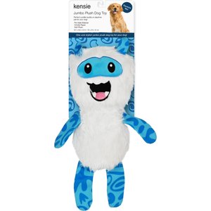 Kensie Yeti Faux Fur Jumbo Plush Dog Toy with Squeakers & Crinkle Sounds, White/Blue, 20-in