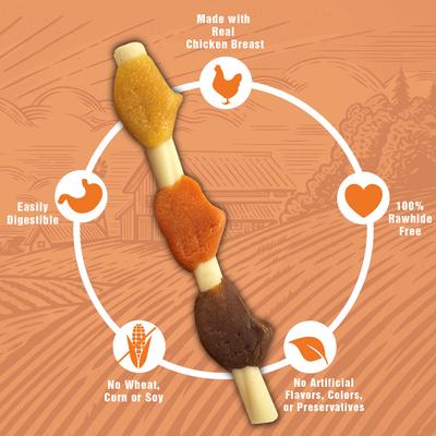 Show full view: Rewardables Rawhide-Free Chicken, Beef & Healthy Sweet Potato Flavor Kabobs Dog Treats, 11.6-oz bag, 15 count slide 3 of 7