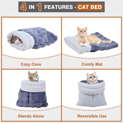 Show full view: GOOPAWS 4 in 1 Self Warming Cat Sack Bed Cave, Grey slide 4 of 8
