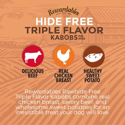 Show full view: Rewardables Rawhide-Free Chicken, Beef & Healthy Sweet Potato Flavor Kabobs Dog Treats, 11.6-oz bag, 15 count slide 6 of 7