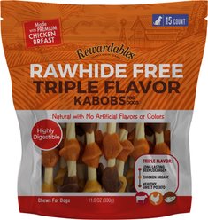 Rewardables Rawhide-Free Chicken, Beef & Healthy Sweet Potato Flavor Kabobs Dog Treats, 11.6-oz bag, 15 count