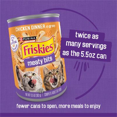 Show full view: Friskies Meaty Bits with Ocean Fish & Chicken Dinner Chunks in Gravy Variety Pack Canned Wet Multi Cat Food, 13.5-oz can, 12 count slide 10 of 11