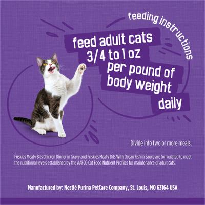 Show full view: Friskies Meaty Bits with Ocean Fish & Chicken Dinner Chunks in Gravy Variety Pack Canned Wet Multi Cat Food, 13.5-oz can, 12 count slide 9 of 11