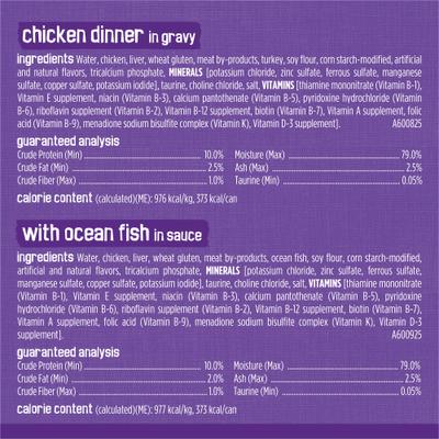 Show full view: Friskies Meaty Bits with Ocean Fish & Chicken Dinner Chunks in Gravy Variety Pack Canned Wet Multi Cat Food, 13.5-oz can, 12 count slide 6 of 11