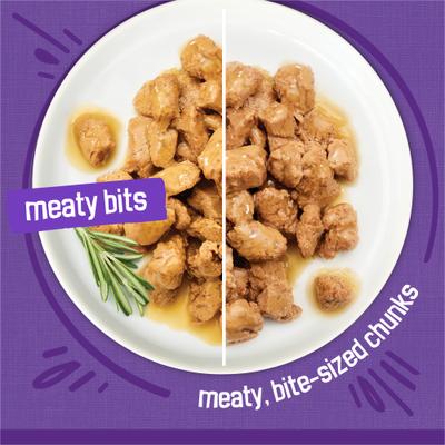 Show full view: Friskies Meaty Bits with Ocean Fish & Chicken Dinner Chunks in Gravy Variety Pack Canned Wet Multi Cat Food, 13.5-oz can, 12 count slide 3 of 11